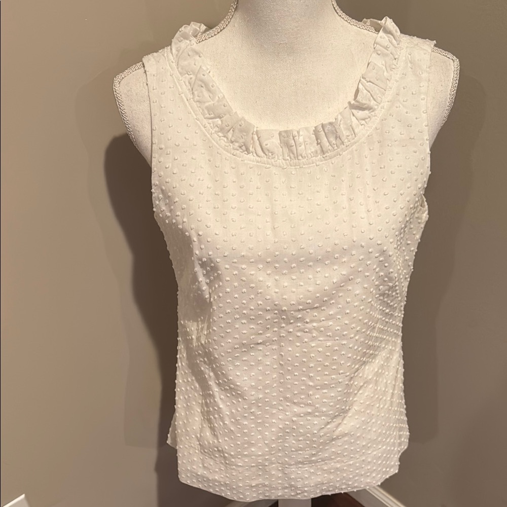 Vineyard Vines sleeveless cotton Swiss dot top with ruffled neck